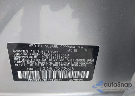 2025 Subaru Impreza Base 5-Door from USA, damaged, VIN JF1GUABC7S8235845